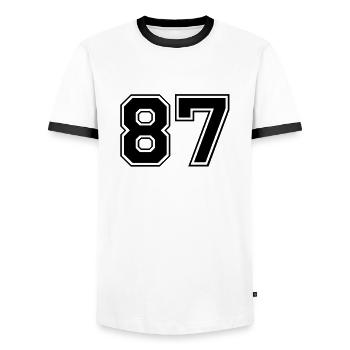 87 - Men's Ringer Shirt - white/black - Front - AI Model Female 172 light (172cm) & AI Model Male 178 dark (178cm)