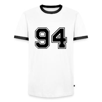 94 - Männer Kontrast-T-Shirt - Weiß/Schwarz - Vorne - AI Model Female 172 light (172cm) & AI Model Male 178 dark (178cm)