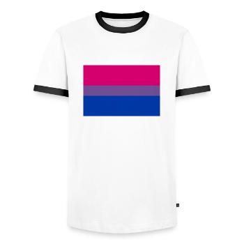 bisexual flag - Männer Kontrast-T-Shirt - Weiß/Schwarz - Vorne - AI Model Female 172 light (172cm) & AI Model Male 178 dark (178cm)