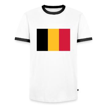 Drapeau Belge - Belgische vlag - T-shirt contrasté Homme - blanc/noir - Devant - AI Model Female 172 light (172cm) & AI Model Male 178 dark (178cm)