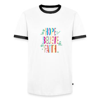 Hope Trust Faith Motivation Pattern - Men's Ringer Shirt - white/black - Front - AI Model Female 172 light (172cm) & AI Model Male 178 dark (178cm)
