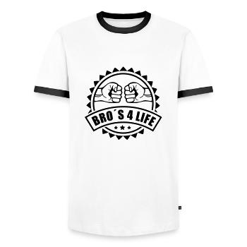 bros_4_life__logo_f1 - Men's Ringer Shirt - white/black - Front - AI Model Female 172 light (172cm) & AI Model Male 178 dark (178cm)