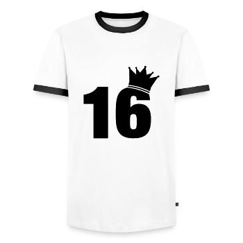 16_krone_f1 - Männer Kontrast-T-Shirt - Weiß/Schwarz - Vorne - AI Model Female 172 light (172cm) & AI Model Male 178 dark (178cm)