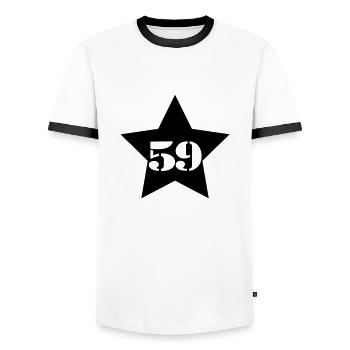 59__star___f1 - Männer Kontrast-T-Shirt - Weiß/Schwarz - Vorne - AI Model Female 172 light (172cm) & AI Model Male 178 dark (178cm)