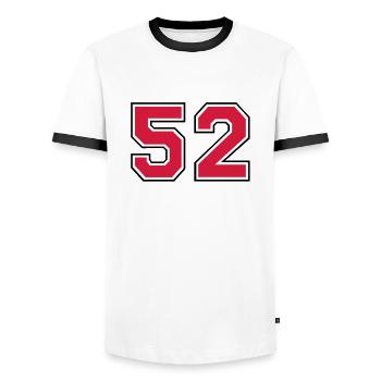 52__f2 - Männer Kontrast-T-Shirt - Weiß/Schwarz - Vorne - AI Model Female 172 light (172cm) & AI Model Male 178 dark (178cm)
