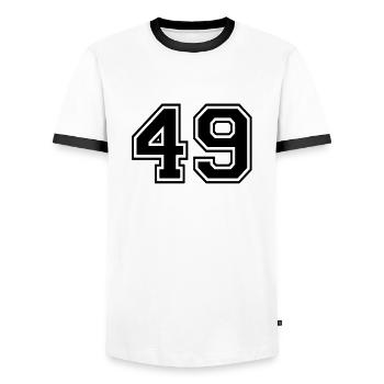 49 - Men's Ringer Shirt - white/black - Front - AI Model Female 172 light (172cm) & AI Model Male 178 dark (178cm)