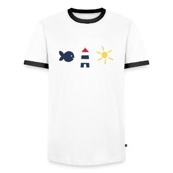 Maritim Fisch Sonne Leuchtturm - Männer Kontrast-T-Shirt - Weiß/Schwarz - Vorne - AI Model Female 172 light (172cm) & AI Model Male 178 dark (178cm)