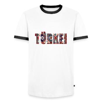 turkey carpet - Men's Ringer Shirt - white/black - Front - AI Model Female 172 light (172cm) & AI Model Male 178 dark (178cm)
