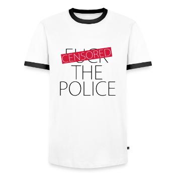 Fuck The Police - censurée - T-shirt contrasté Homme - blanc/noir - Devant - AI Model Female 172 light (172cm) & AI Model Male 178 dark (178cm)