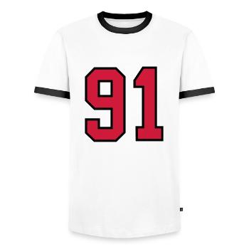 91 sports jersey football number new - Männer Kontrast-T-Shirt - Weiß/Schwarz - Vorne - AI Model Female 172 light (172cm) & AI Model Male 178 dark (178cm)