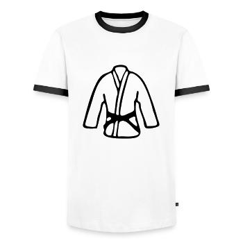 brazilian jiu jitsu bjj gi top - Men's Ringer Shirt - white/black - Front - AI Model Female 172 light (172cm) & AI Model Male 178 dark (178cm)