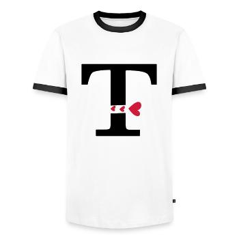 Capital letter T with hearts - Men's Ringer Shirt - white/black - Front - AI Model Female 172 light (172cm) & AI Model Male 178 dark (178cm)