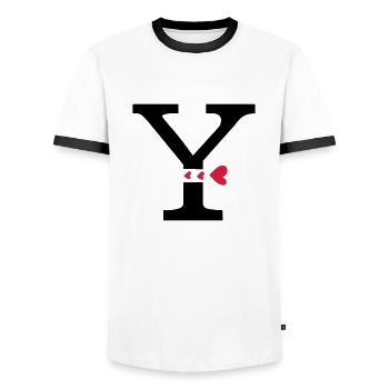 Capital letter Y with hearts - Men's Ringer Shirt - white/black - Front - AI Model Female 172 light (172cm) & AI Model Male 178 dark (178cm)