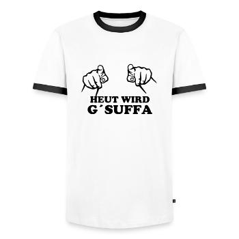 heut_wird_gsuffa - Männer Kontrast-T-Shirt - Weiß/Schwarz - Vorne - AI Model Female 172 light (172cm) & AI Model Male 178 dark (178cm)