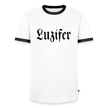 (luzifer3) - Männer Kontrast-T-Shirt - Weiß/Schwarz - Vorne - AI Model Female 172 light (172cm) & AI Model Male 178 dark (178cm)