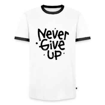 Never Give Up - Men's Ringer Shirt - white/black - Front - AI Model Female 172 light (172cm) & AI Model Male 178 dark (178cm)