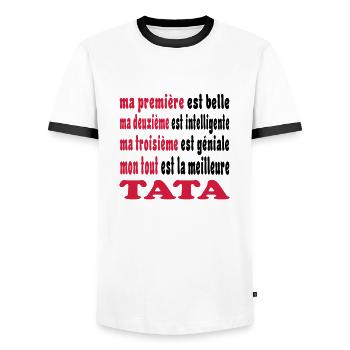 Ma première est belle C'EST LA MEILLEURE TATA 333 - Men's Ringer Shirt - white/black - Front - AI Model Female 172 light (172cm) & AI Model Male 178 dark (178cm)