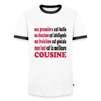 LA MEILLEURE COUSINE 111 - Männer Kontrast-T-Shirt - Weiß/Schwarz - Vorne - AI Model Female 172 light (172cm) & AI Model Male 178 dark (178cm)