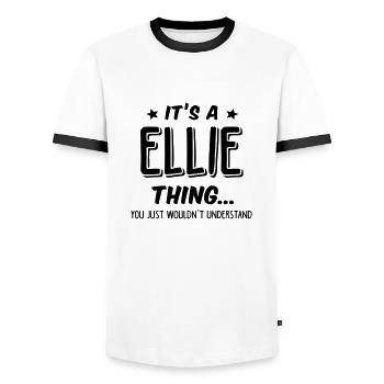 ellie its a name thing - Men's Ringer Shirt - white/black - Front - AI Model Female 172 light (172cm) & AI Model Male 178 dark (178cm)