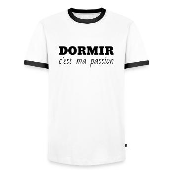 Schlaf / Schläfer / Müdigkeit / Rest - Männer Kontrast-T-Shirt - Weiß/Schwarz - Vorne - AI Model Female 172 light (172cm) & AI Model Male 178 dark (178cm)
