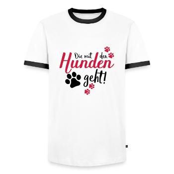 die mit den hunden geht - Männer Kontrast-T-Shirt - Weiß/Schwarz - Vorne - AI Model Female 172 light (172cm) & AI Model Male 178 dark (178cm)