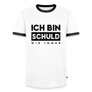 Ich bin schuld wie immer - Männer Kontrast-T-Shirt - Weiß/Schwarz - Vorne - AI Model Female 172 light (172cm) & AI Model Male 178 dark (178cm)
