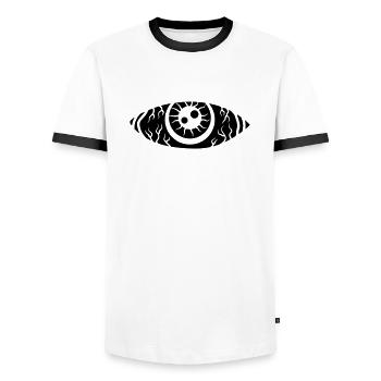 Grosses schwarzes Auge - Männer Kontrast-T-Shirt - Weiß/Schwarz - Vorne - AI Model Female 172 light (172cm) & AI Model Male 178 dark (178cm)