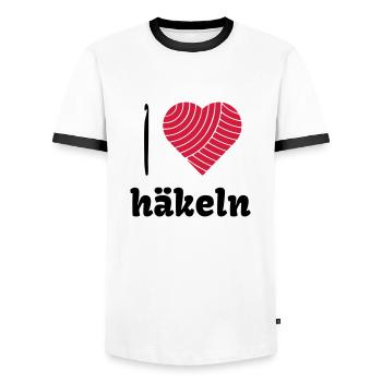 Häkelliebe - Männer Kontrast-T-Shirt - Weiß/Schwarz - Vorne - AI Model Female 172 light (172cm) & AI Model Male 178 dark (178cm)