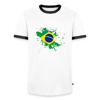 Drapeau du Brésil comme une touche de couleur - T-shirt contrasté Homme - blanc/noir - Devant - AI Model Female 172 light (172cm) & AI Model Male 178 dark (178cm)