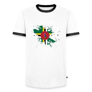 Dominica Flagge als Farbklecks - Männer Kontrast-T-Shirt - Weiß/Schwarz - Vorne - AI Model Female 172 light (172cm) & AI Model Male 178 dark (178cm)