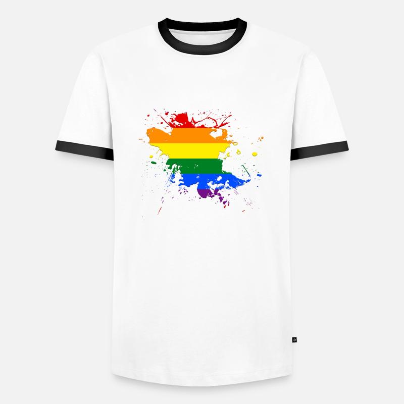 Regenbogenfahne als Farbklecks - Männer Kontrast-T-Shirt - Weiß/Schwarz