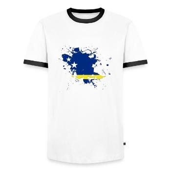 Le drapeau de Curaçao comme une touche de couleur - T-shirt contrasté Homme - blanc/noir - Devant - AI Model Female 172 light (172cm) & AI Model Male 178 dark (178cm)