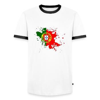 Portugal drapeau en tant que taches de couleur - T-shirt contrasté Homme - blanc/noir - Devant - AI Model Female 172 light (172cm) & AI Model Male 178 dark (178cm)