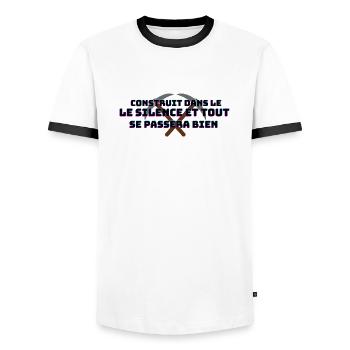 construit dans le silence - T-shirt contrasté Homme - blanc/noir - Devant - AI Model Female 172 light (172cm) & AI Model Male 178 dark (178cm)