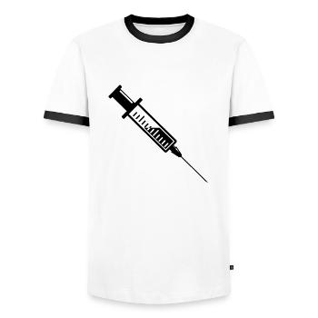 Piqûre, j’en ai fini! - T-shirt contrasté Homme - blanc/noir - Devant - AI Model Female 172 light (172cm) & AI Model Male 178 dark (178cm)