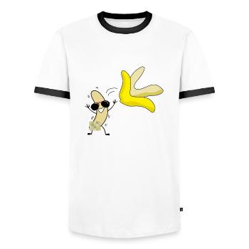 Striptease Banana - Banana naked funny striptease - T-shirt contrasté Homme - blanc/noir - Devant - AI Model Female 172 light (172cm) & AI Model Male 178 dark (178cm)