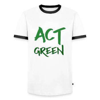 Act Green - Ecology Act Green - Men's Ringer Shirt - white/black - Front - AI Model Female 172 light (172cm) & AI Model Male 178 dark (178cm)