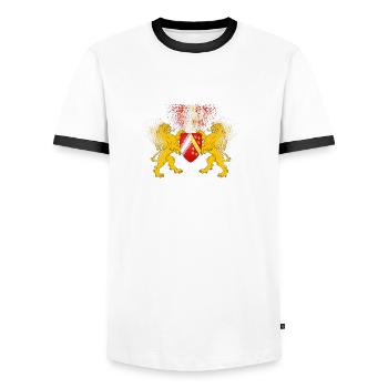 T-Shirt Elsass Lions Blason Omega - Männer Kontrast-T-Shirt - Weiß/Schwarz - Vorne - AI Model Female 172 light (172cm) & AI Model Male 178 dark (178cm)