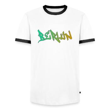Berlin Schriftzug #002 - Männer Kontrast-T-Shirt - Weiß/Schwarz - Vorne - AI Model Female 172 light (172cm) & AI Model Male 178 dark (178cm)