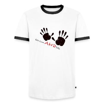 We Love Ahrtal - Männer Kontrast-T-Shirt - Weiß/Schwarz - Vorne - AI Model Female 172 light (172cm) & AI Model Male 178 dark (178cm)