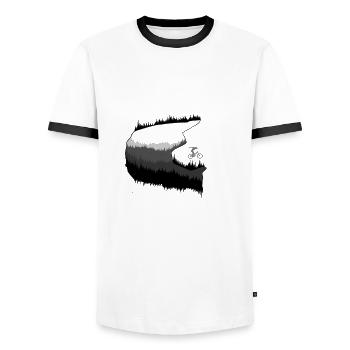 MTB Lifestyle - Helmet Suiced No Hander - Men's Ringer Shirt - white/black - Front - AI Model Female 172 light (172cm) & AI Model Male 178 dark (178cm)