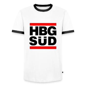 Hamburg Süd (HBG Süd) - Männer Kontrast-T-Shirt - Weiß/Schwarz - Vorne - AI Model Female 172 light (172cm) & AI Model Male 178 dark (178cm)