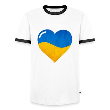 The Flag Of Ukraine, Ukrainian flag - Men's Ringer Shirt - white/black - Front - AI Model Female 172 light (172cm) & AI Model Male 178 dark (178cm)