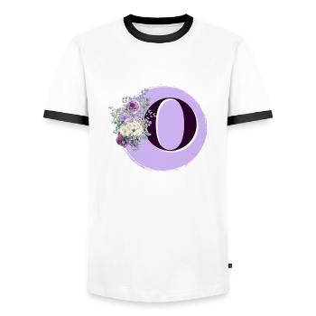 letter O Flower crown - Men's Ringer Shirt - white/black - Front - AI Model Female 172 light (172cm) & AI Model Male 178 dark (178cm)