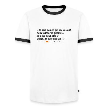 La peur peut-être ? (b) - T-shirt contrasté Homme - blanc/noir - Devant - AI Model Female 172 light (172cm) & AI Model Male 178 dark (178cm)