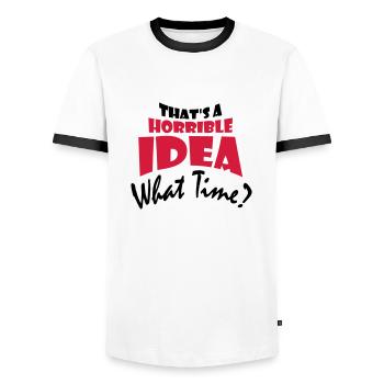 Thats a horrible Idea - Men's Ringer Shirt - white/black - Front - AI Model Female 172 light (172cm) & AI Model Male 178 dark (178cm)