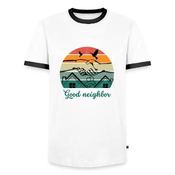 Good neighbor BW - Men's Ringer Shirt - white/black - Front - AI Model Female 172 light (172cm) & AI Model Male 178 dark (178cm)
