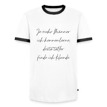 Männer und Hunde lustiger Spruch Haustiere dating - Männer Kontrast-T-Shirt - Weiß/Schwarz - Vorne - AI Model Female 172 light (172cm) & AI Model Male 178 dark (178cm)