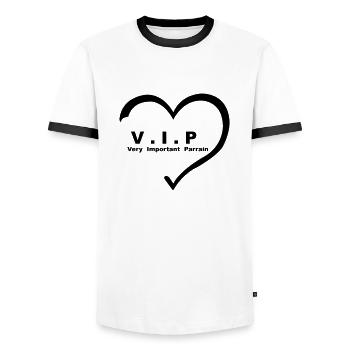 Sehr wichtiges VIP-Sponsorenherz 01 - Männer Kontrast-T-Shirt - Weiß/Schwarz - Vorne - AI Model Female 172 light (172cm) & AI Model Male 178 dark (178cm)