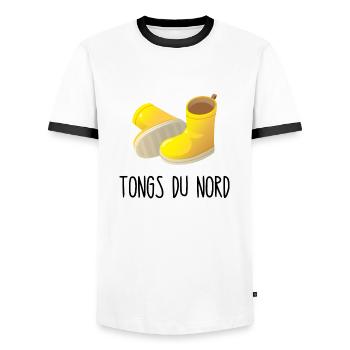 tongs du nord - T-shirt contrasté Homme - blanc/noir - Devant - AI Model Female 172 light (172cm) & AI Model Male 178 dark (178cm)
